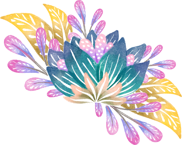 Watercolor Batik Blue Flower with Different Leaves